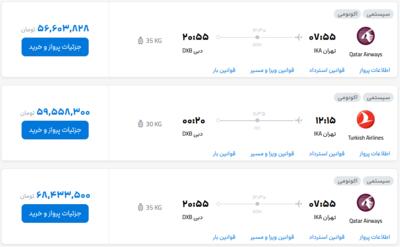 قیمت بلیط هواپیما تهران-دبی، امروز ۷ شهریور ۱۴۰۳