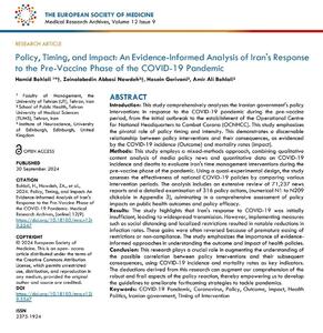 مقاله بررسی سیاست، زمانبندی و تاثیر در موضوع پاسخ ایران به پاندمی کوید-۱۹ در نشریه انجمن طب اروپا منتشر شد | خبرگزاری بین المللی شفقنا