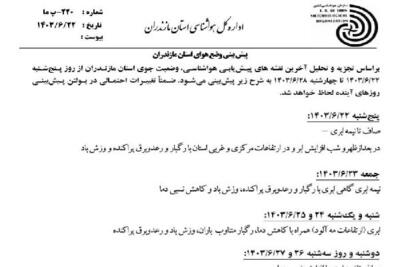 هشدار هواشناسی نسبت به وقوع سیلاب در مازندران