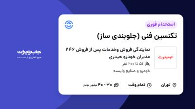 استخدام تکنسین فنی (جلوبندی ساز) در نمایندگی فروش وخدمات پس از فروش 246 مدیران خودرو حیدری