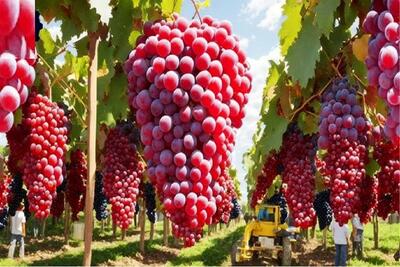 کشاورزی بدیع؛ هر خوشه انگور شده قد لوستر هتل های آمریکا تو 20 ثانیه 100 تن چیدن