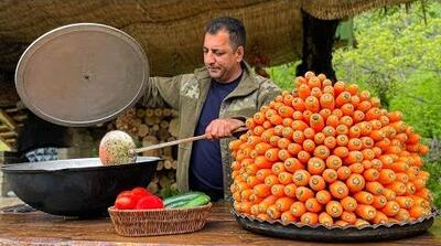 (ویدئو) پخت ازبکی پلو توسط آشپز مشهور روستایی آذربایجانی در طبیعت