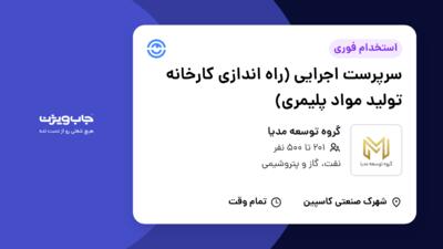 استخدام سرپرست اجرایی (راه‌ اندازی کارخانه تولید مواد پلیمری) - آقا در گروه توسعه مدیا