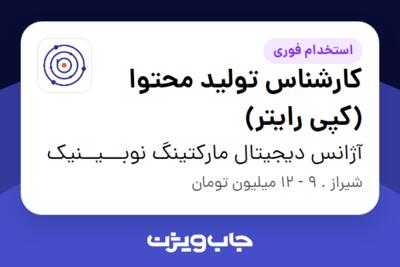 استخدام کارشناس تولید محتوا (کپی رایتر) در آژانس دیجیتال مارکتینگ نوبـــیــنیک