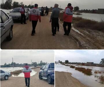 روستای «احشام احمد» بر اثر طغیان رودخانه فصلی دچارآب گرفتگی شد