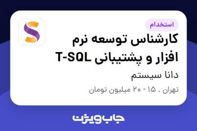 استخدام کارشناس توسعه نرم افزار و پشتیبانی T-SQL در دانا سیستم