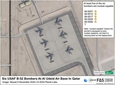 عکس/ شش فروند بمب افکن استراتژیک بی‌-۵۲ امریکا در پایگاه العدید قطر | اقتصاد24