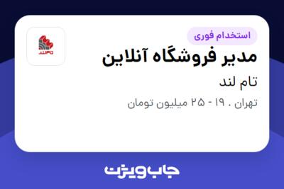 استخدام مدیر فروشگاه آنلاین در تام لند