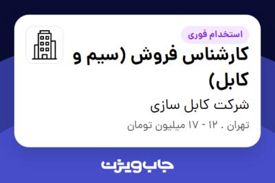 استخدام کارشناس فروش (سیم و کابل) در شرکت کابل سازی