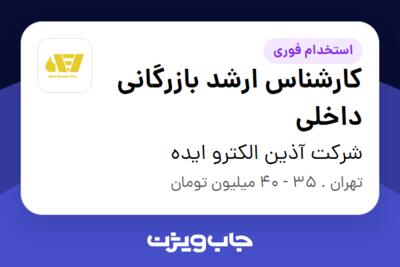 استخدام کارشناس ارشد بازرگانی داخلی - آقا در شرکت آذین الکترو ایده