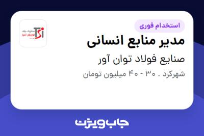 استخدام مدیر منابع انسانی - آقا در صنایع فولاد توان آور