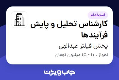 استخدام کارشناس تحلیل و پایش فرآیندها در پخش فیلتر عبدالهی