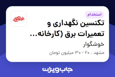 استخدام تکنسین نگهداری و تعمیرات برق (کارخانه مشهد) - آقا در خوشگوار