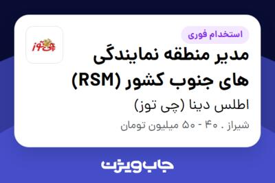 استخدام مدیر منطقه نمایندگی های جنوب کشور (RSM) - آقا در اطلس دینا (چی توز)