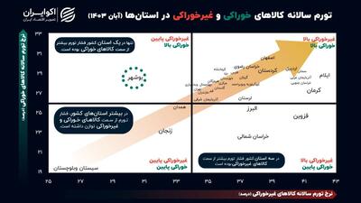 تورم سالانه خوراکی و غیرخوراکی استان‌ها در آبان ۱۴۰۳