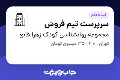 استخدام سرپرست تیم فروش - خانم در مجموعه روانشناسی کودک زهرا قانع