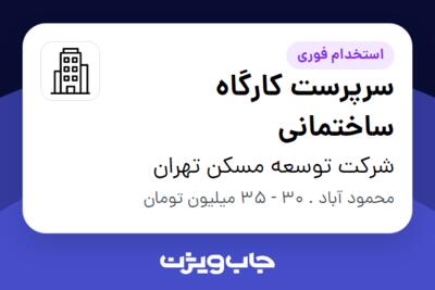 استخدام سرپرست کارگاه ساختمانی - آقا در شرکت توسعه مسکن تهران