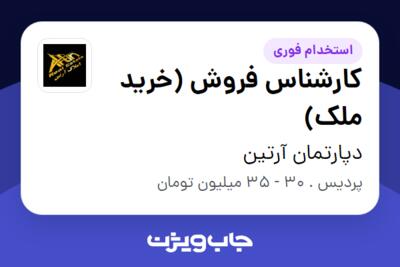 استخدام کارشناس فروش (خرید ملک) در دپارتمان آرتین