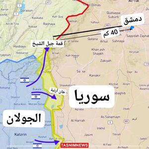 نقشه پیشروی ارتش اسرائیل در جنوب سوریه /تانک‌ها در ۴۰ کیلومتری شهر دمشق