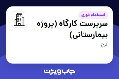 استخدام سرپرست کارگاه (پروژه بیمارستانی) - آقا در سازمانی فعال در حوزه خدمات درمانی و سلامتی