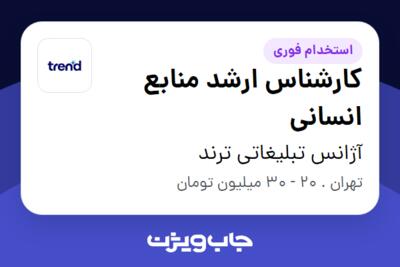 استخدام کارشناس ارشد منابع انسانی در آژانس تبلیغاتی ترند