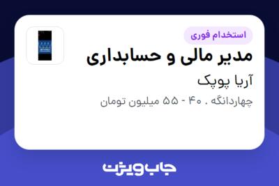 استخدام مدیر مالی و حسابداری در آریا پوپک