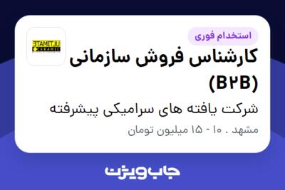 استخدام کارشناس فروش سازمانی (B2B) در شرکت یافته های سرامیکی پیشرفته