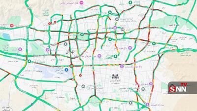 عکس/ نقشه ترافیکی تهران پس از بارش برف و باران | اقتصاد24