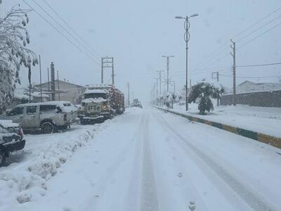 بارش شدید برف و یخبندان در محور کجور/ رانندگان بدون زنجیر چرخ تردد نکنند