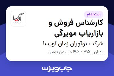 استخدام کارشناس فروش و بازاریاب مویرگی - آقا در شرکت نوآوران زمان آویسا