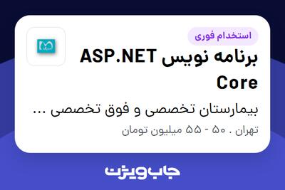 استخدام برنامه نویس  ASP.NET Core در بیمارستان تخصصی و فوق تخصصی هـزار تختخوابی میلاد