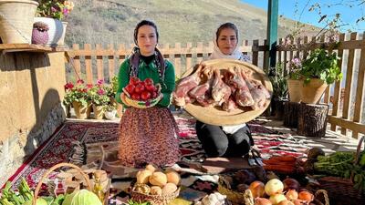 غذای روستایی در ایران پخت یک خورشت محلی با گوشت بره (فیلم)