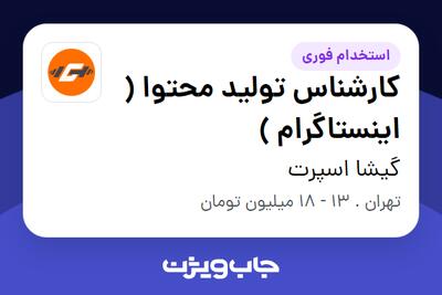 استخدام کارشناس تولید محتوا ( اینستاگرام ) در گیشا اسپرت