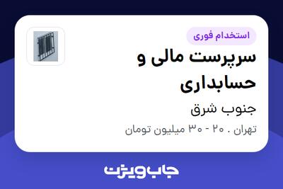 استخدام سرپرست مالی و حسابداری - خانم در جنوب شرق