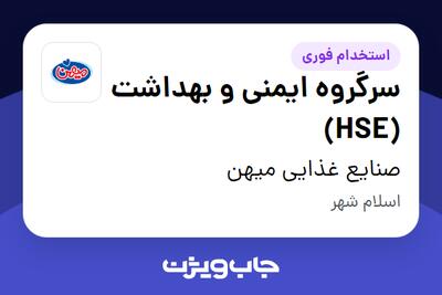 استخدام سرگروه ایمنی و بهداشت (HSE) در صنایع غذایی میهن