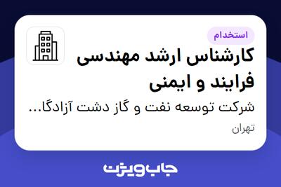 استخدام کارشناس ارشد مهندسی فرایند و ایمنی در شرکت توسعه نفت و گاز دشت آزادگان اروند