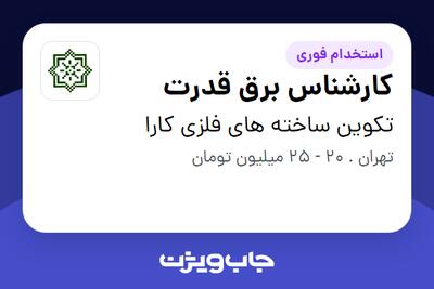 استخدام کارشناس برق قدرت - آقا در تکوین ساخته های فلزی کارا