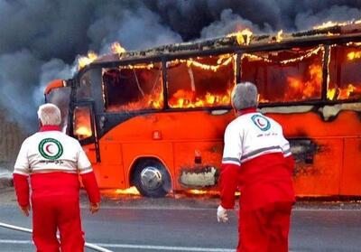 حادثه هولناک تصادف اتوبوس مسافربری با تانکر سوخت در جاده زاهدان+ تعداد فوتی‌ها