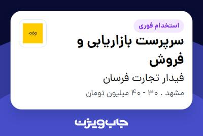 استخدام سرپرست بازاریابی و فروش - آقا در فیدار تجارت فرسان