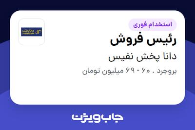 استخدام رئیس فروش - آقا در دانا پخش نفیس