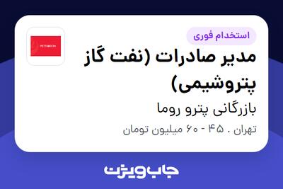 استخدام مدیر صادرات (نفت گاز پتروشیمی) در بازرگانی پترو روما