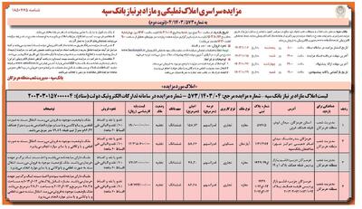 مزایده سراسری املاک تملیکی و مازاد بر نیاز بانک سپه - منطقه هرمزگان