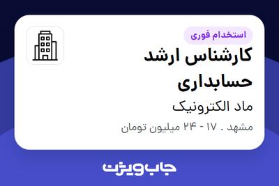 استخدام کارشناس ارشد حسابداری - خانم در ماد الکترونیک