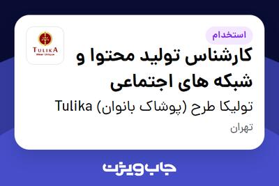 استخدام کارشناس تولید محتوا و شبکه های اجتماعی در تولیکا طرح (پوشاک بانوان) Tulika