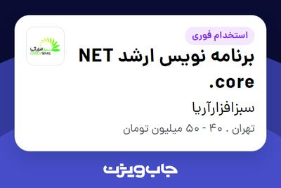 استخدام برنامه نویس ارشد NET core. در سبزافزارآریا