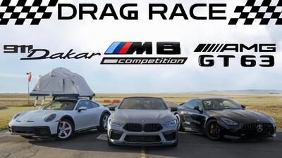 درگ پورشه 911 داکار با مرسدس AMG GT63 و بی ام و M8 کامپتیشن | مجله پدال