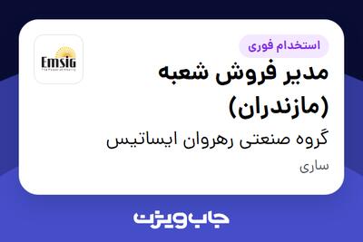 استخدام مدیر فروش شعبه (مازندران) - آقا در گروه صنعتی رهروان ایساتیس