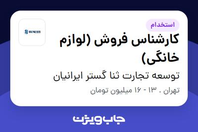 استخدام کارشناس فروش (لوازم خانگی) - آقا در توسعه تجارت ثنا گستر ایرانیان