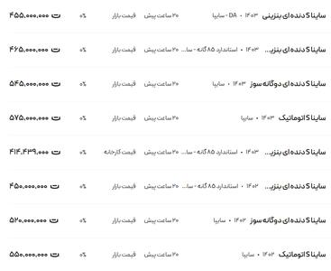 قیمت ساینا، امروز ۲۳ دی ۱۴۰۳