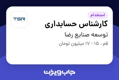 استخدام کارشناس حسابداری - آقا در توسعه صنایع رضا